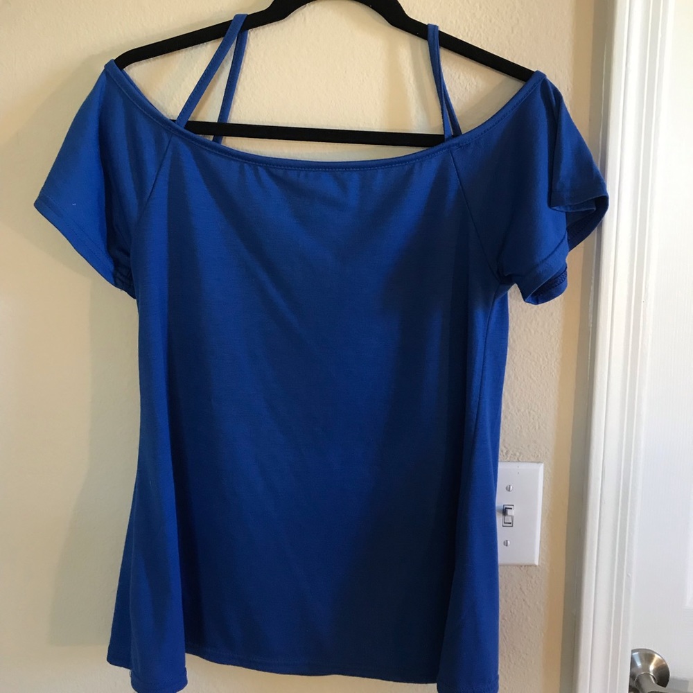 Blue Off-the-shoulder Shirt